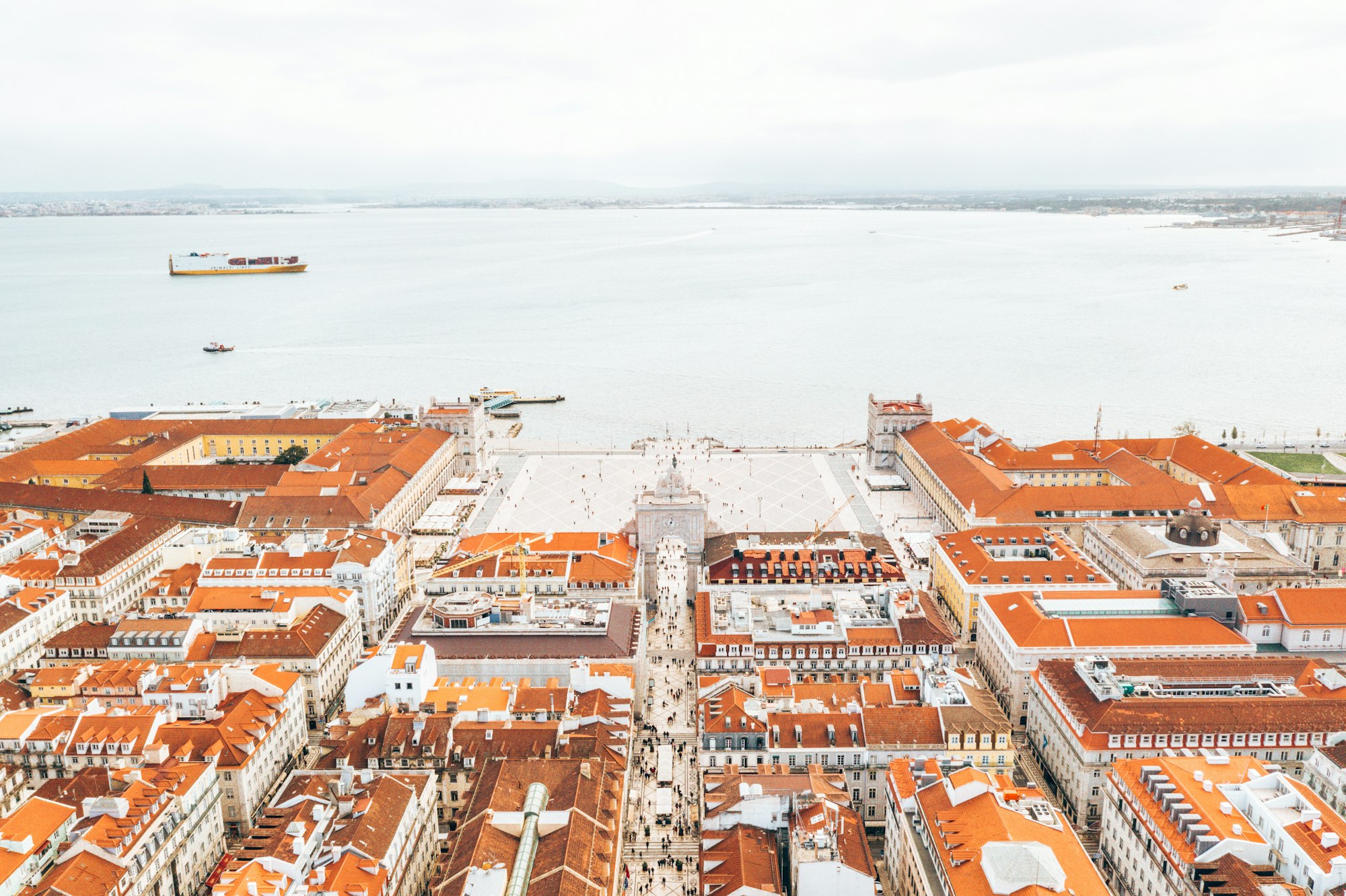 Aerial view of the famous Praca do Comercio (Commerce Square) in Lisbon, Portugal