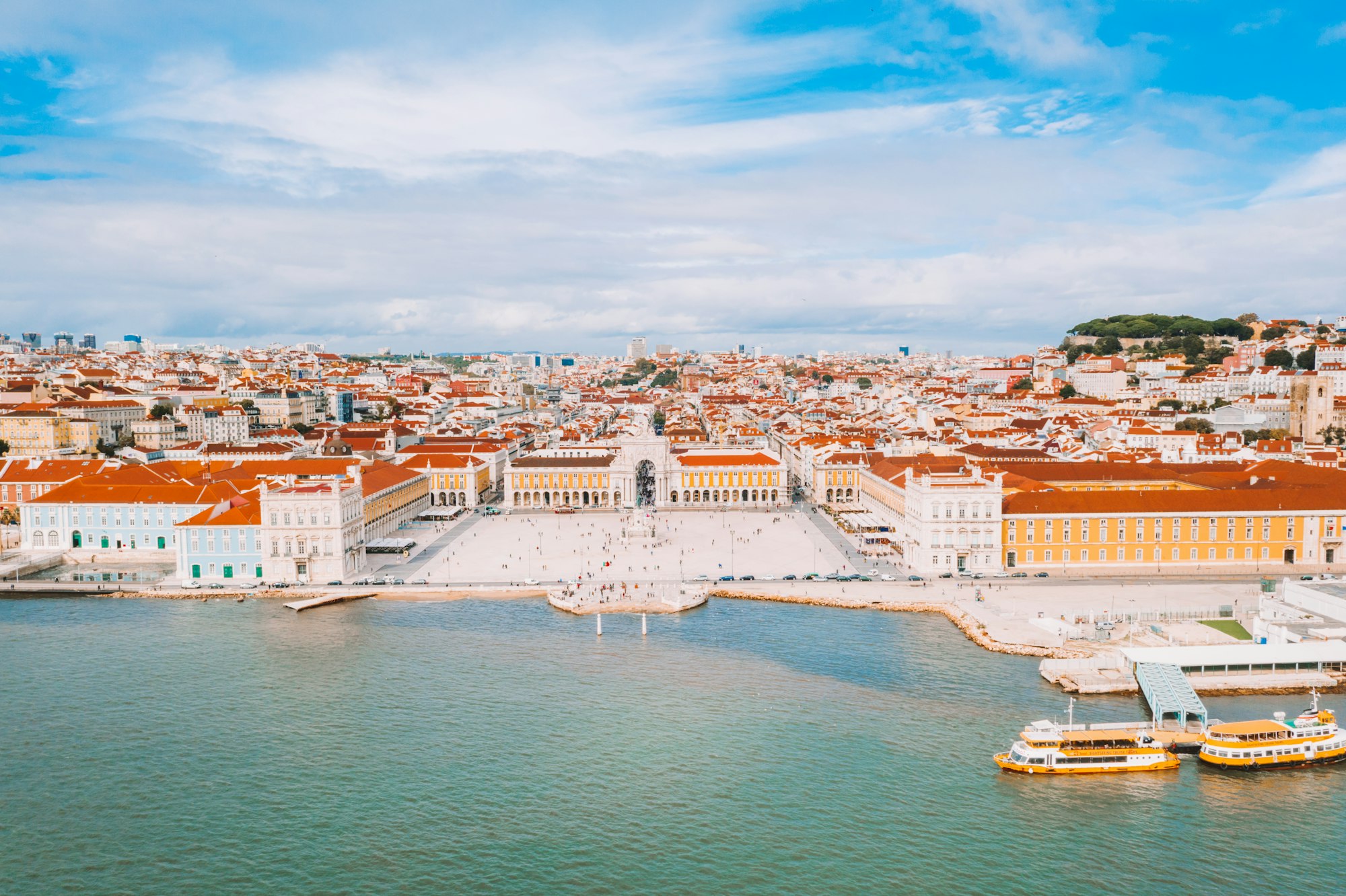 Aerial view of the famous Praca do Comercio (Commerce Square) in Lisbon, Portugal