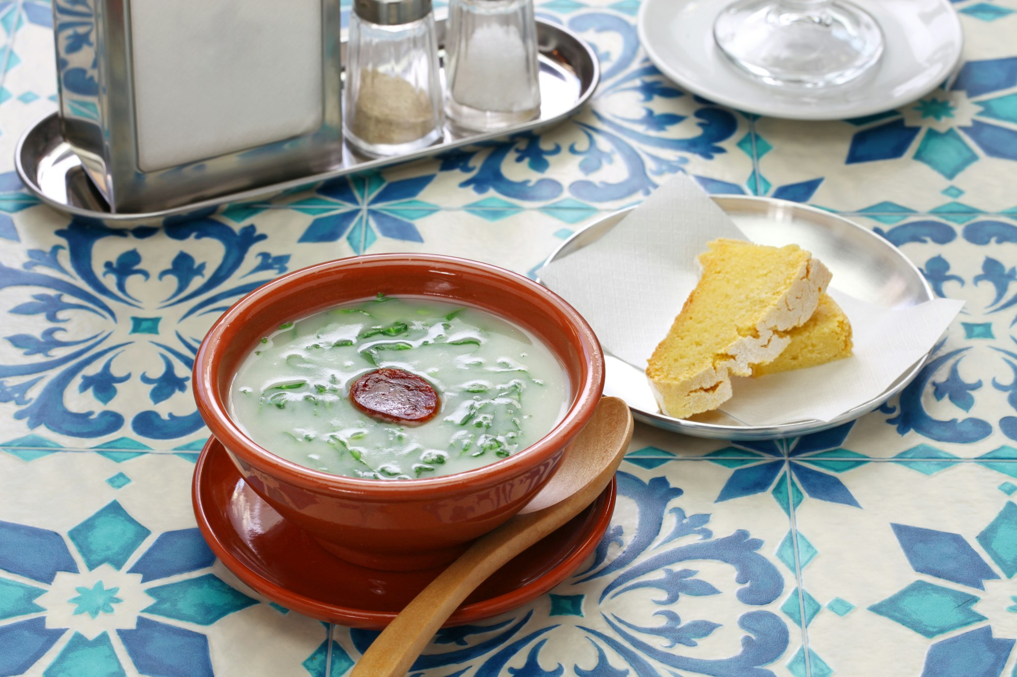 caldo verde (kale soup) & broa (corn bread), traditional portuguese cuisine