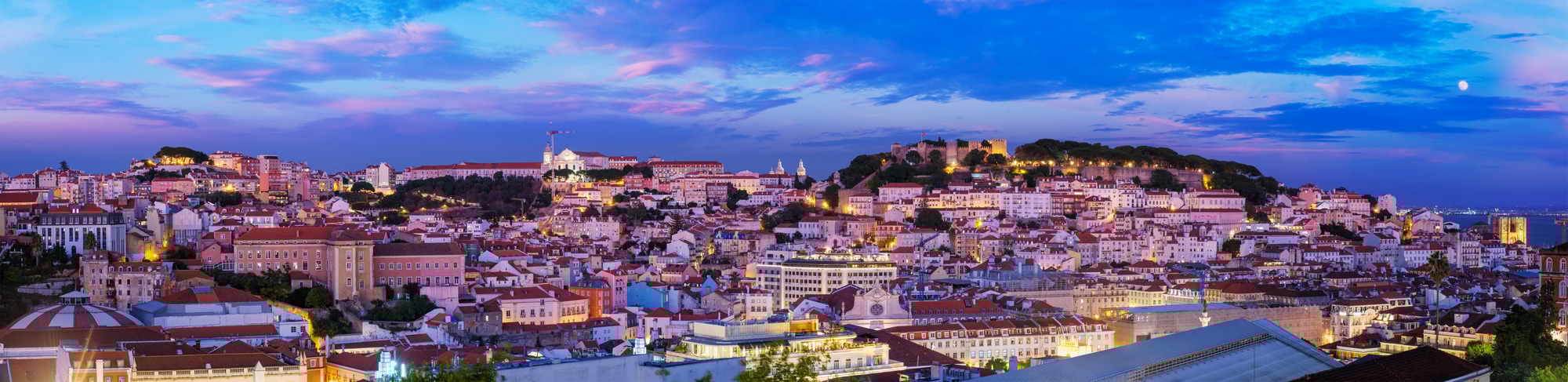 Panorama of Lisbon from Miradouro de Sao Pedro de Alcantara viewpoint. Lisbon, Portugal
