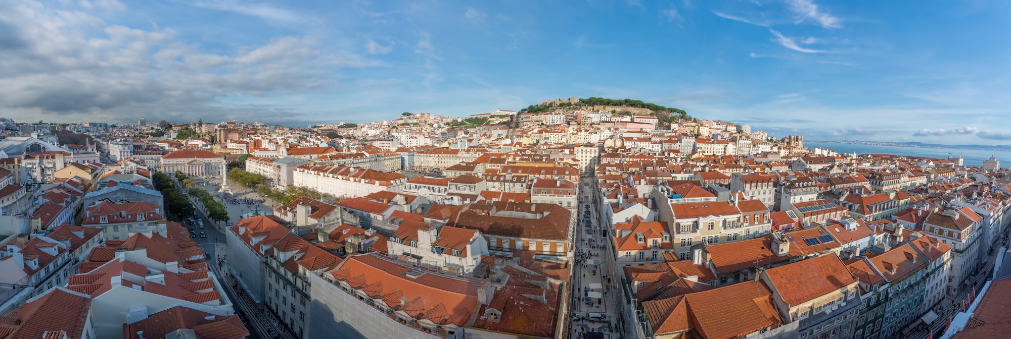 Panoramic aerial view of Lisbon city Sao Jorge Castle and Rossio Square - Lisbon, Portugal