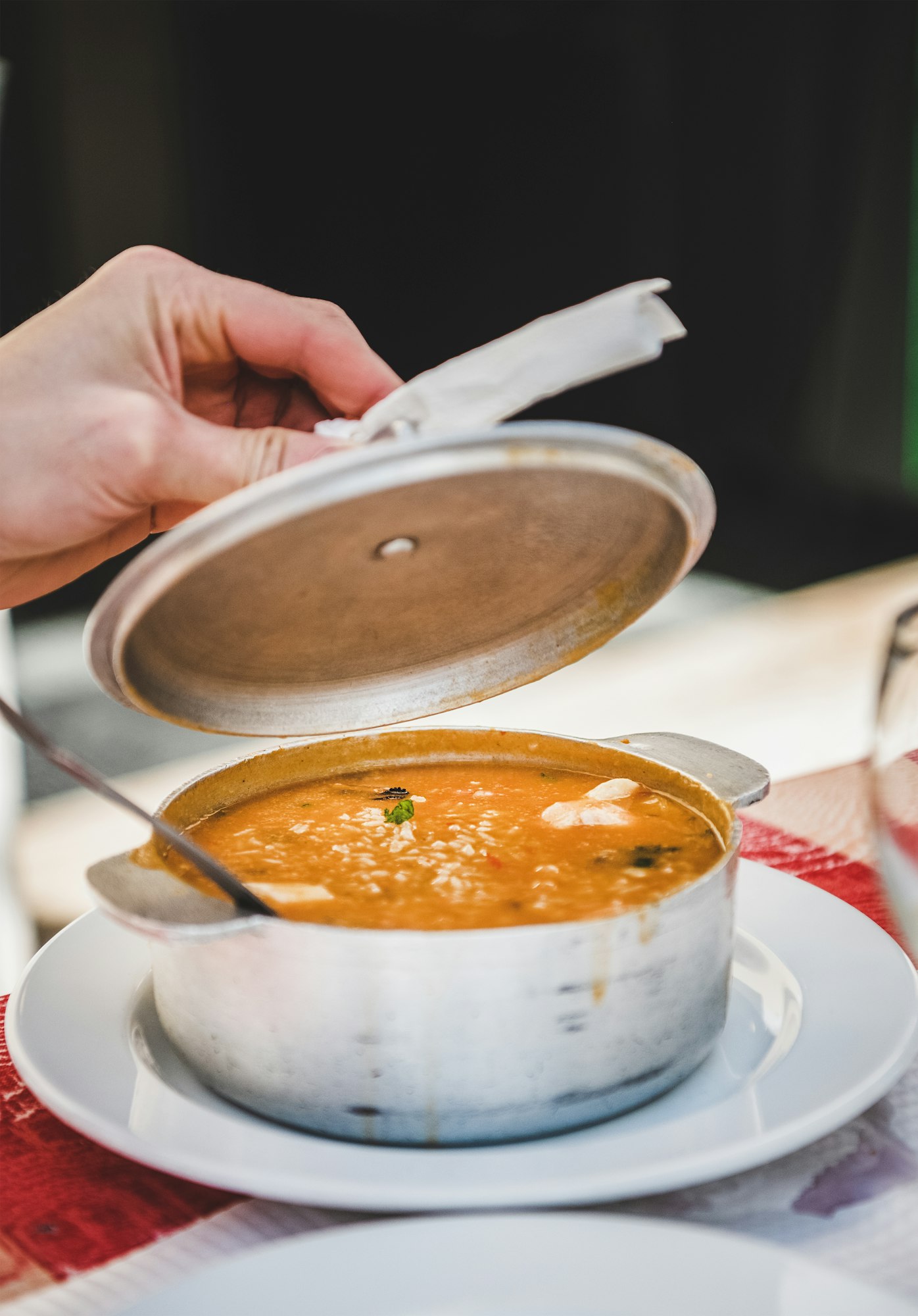 Pot of Portuguese traditional dish with seafood and rice