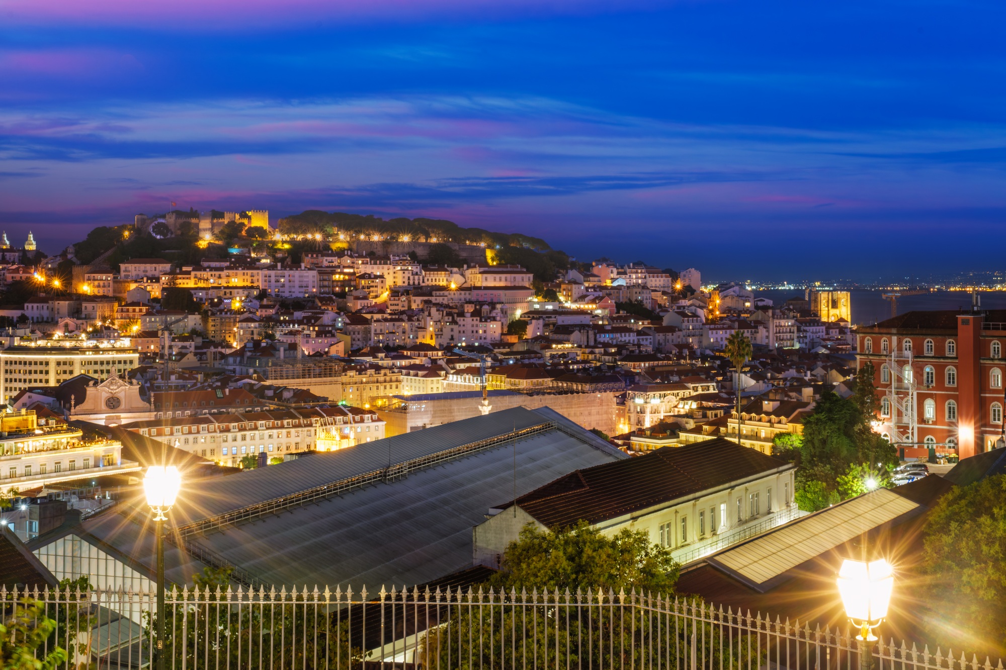 View of Lisbon from Miradouro de Sao Pedro de Alcantara viewpoint. Lisbon, Portugal